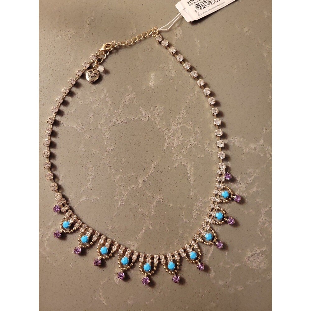 Betsey Johnson gold tone multi stone statement necklace 'Granny Chic' Rhinestone